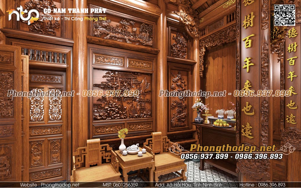 Tranh trên vách thuận nhà gỗ 3 gian truyền thống